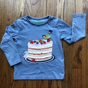 MiniBoden embroidered cake w/bird LS shirt SZ 5-6Y